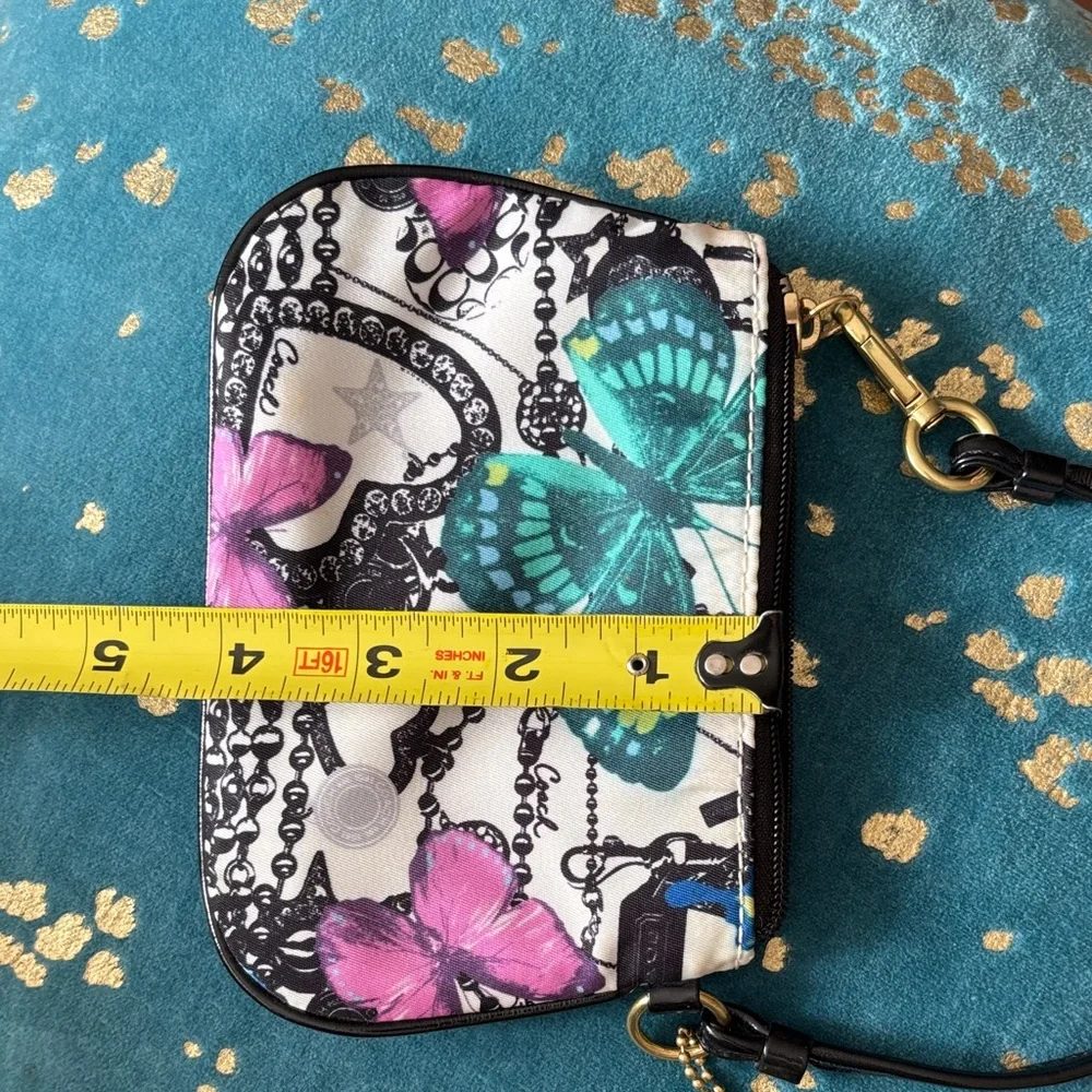 Coach Multicolor Butterfly Print Wristlet with Black Trim - Picture 6 of 6